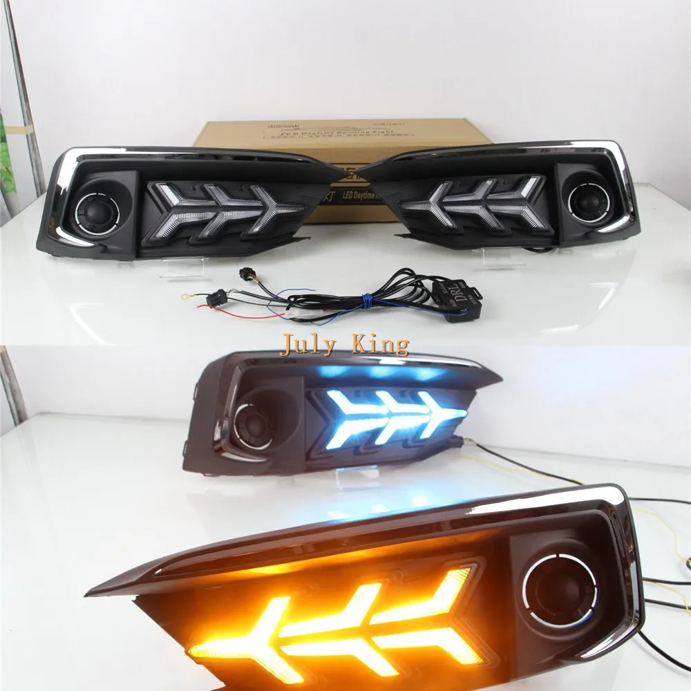 

July King LED Daytime Running Lights Case for Honda Civic 2019 2020, White DRL +Ice Blue Night DRL +Streamer Yellow Turn Signals