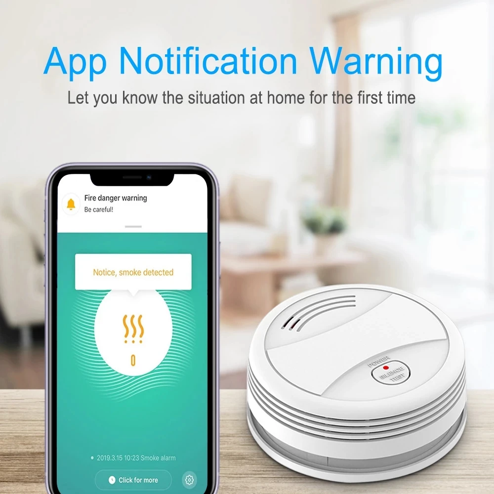 Détecteur de fumée intelligent Tuya, wi-fi, 80db, alarme de sécurité domestique, pour la Protection contre l\'incendie, application Smart Life