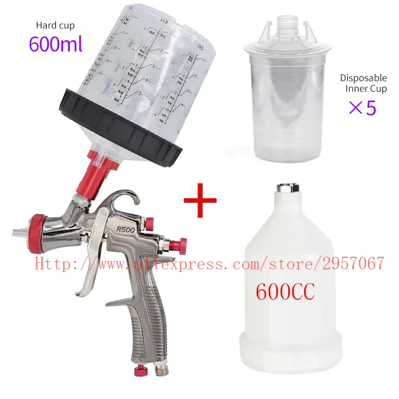 R500 Spray Gun high quality LVLP Paint Spray Gun 1.3mm Car Paint Gun Gravity Feed Airbrush Sprayer with 600cc Paint mixing cup