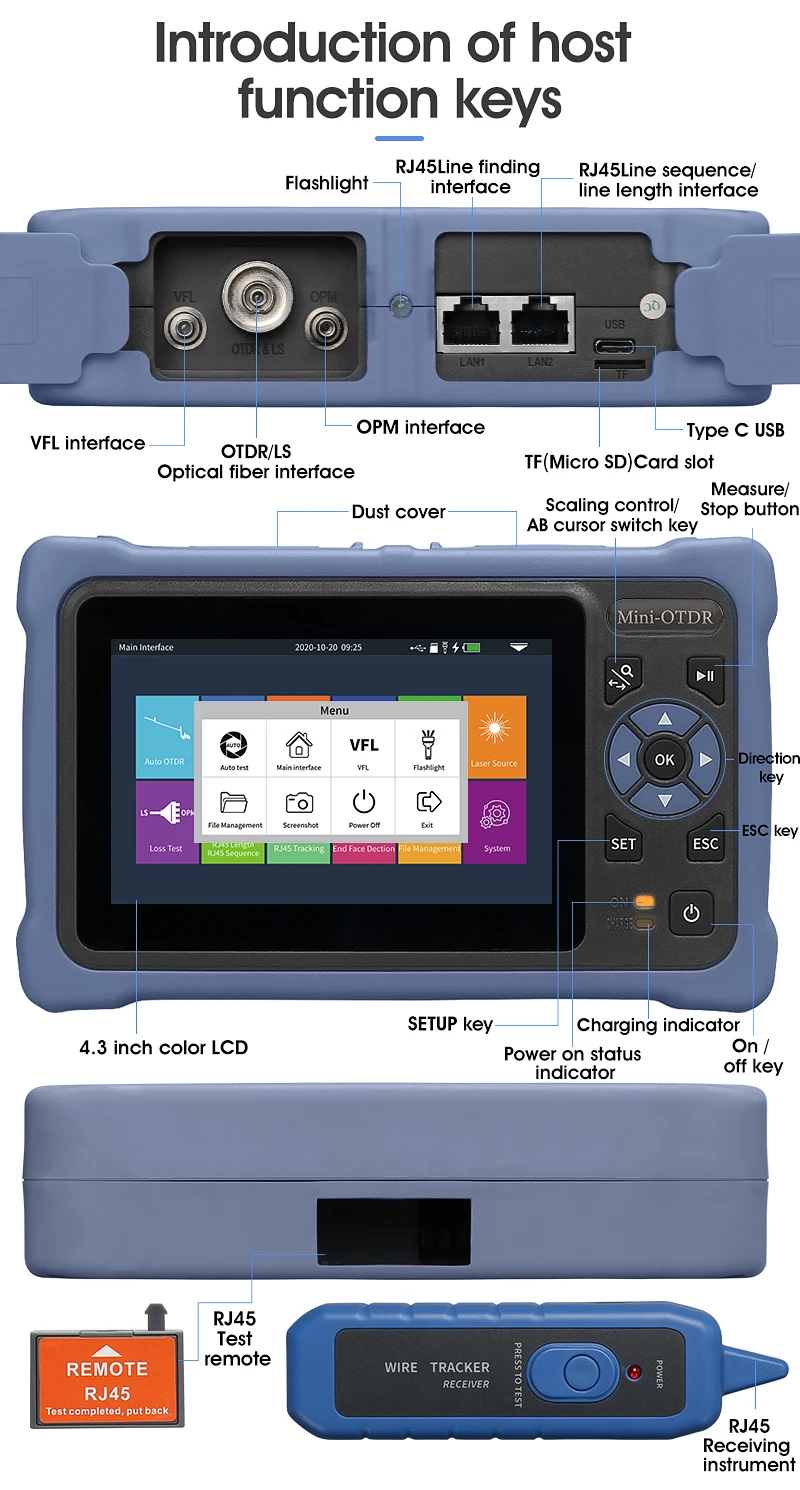 Imagem -05 - Mini Otdr Fibra Óptica Reflectometer Touch Screen Vfl Ols Opm Ethernet Cabo Tester 100km 1310 1550nm 26 24db 12 em Aua800