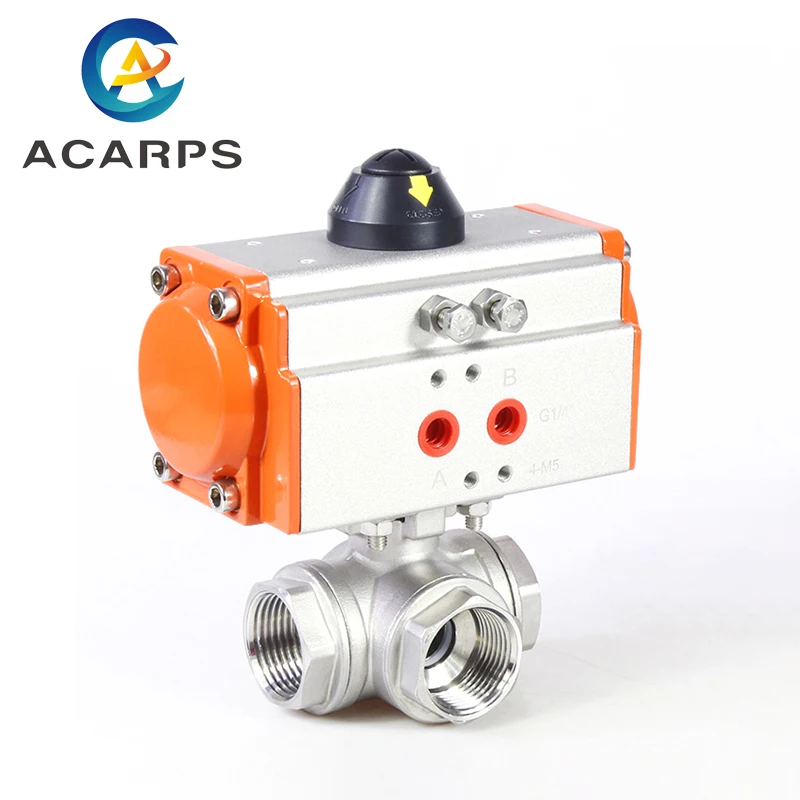 

1" Three piece High Platform Pneumatic 3 Way Ball Valve 304 Stainless steel Q611F-16P Double Acting Cylinder