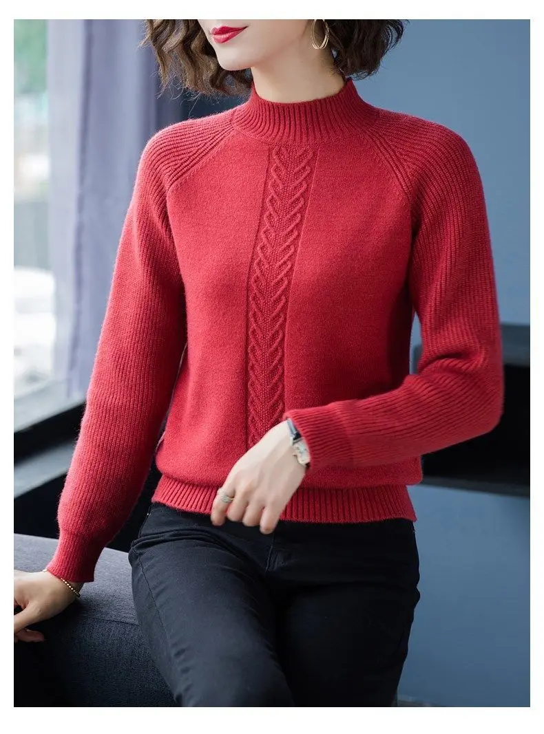 Fdfklak New Wool Sweater Women Cashmere Short Sweaters Large Size Loose Half High Neck Thick Tops Knitted Bottoming Shirt M-5XL