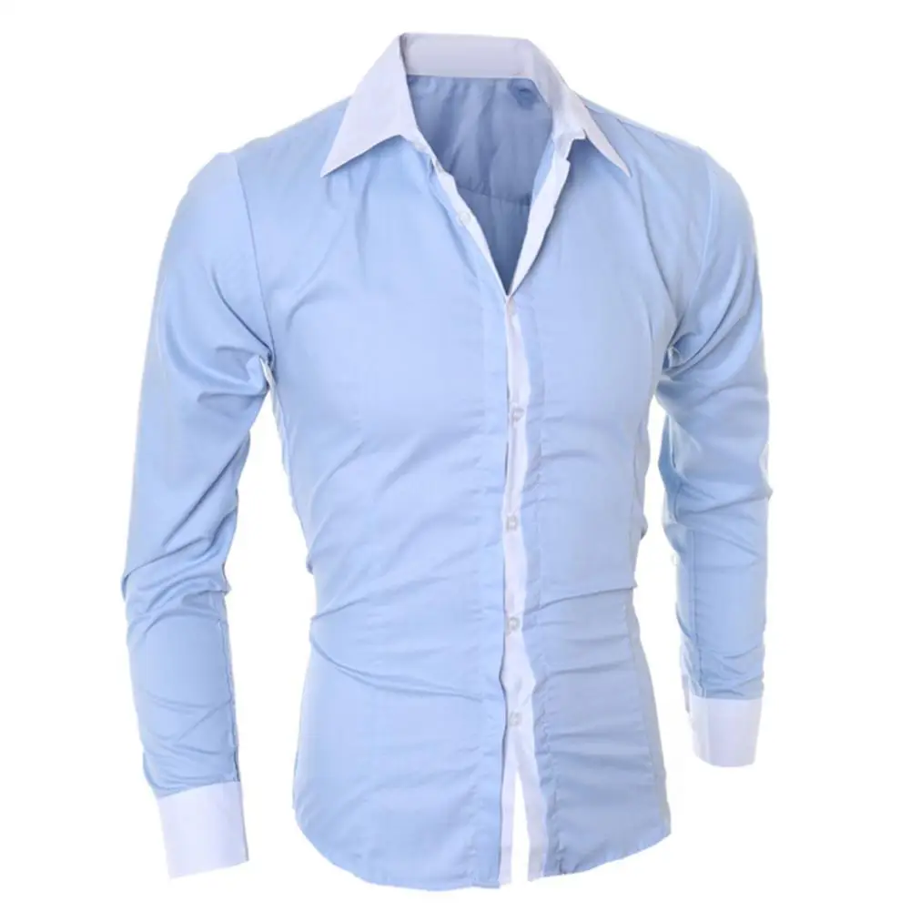 Men\'s  Long Sleeved Color Block Cuff Slim Shirt Chest Pocket suit shirts Casual Button turn Down collar business Shirts