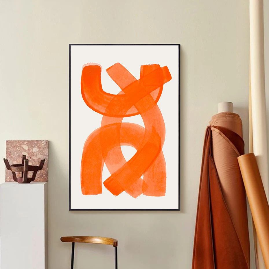 Modern Abstract Canvas Painting Orange Brush Strokes Duvet Wall Art Poster and Print Picture for Living Room Home Decor