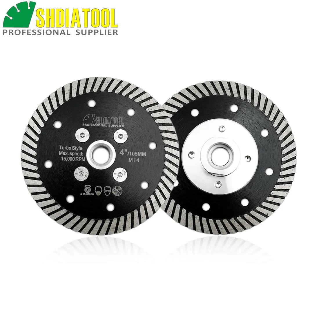 

SHDIATOOL 2pcs Dia 4"/4.5"/5" Diamond Hot Pressed Narrow Turbo Blade M14 Thread Cutting Disc For Granite Marble Concrete Masonry