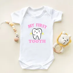 I Got My First Tooth Print Short Sleeve Baby Romper Infant Newborn Bodysuits Cotton Boys Girls Jumpsuit Outfits Onesies Clothes