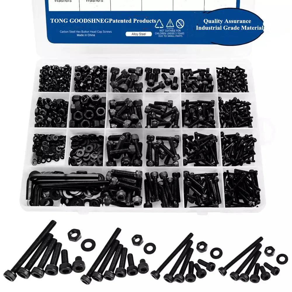 Carbon Steel Flat Round Cap Head Screws Bolts and Nuts Assortment Kit M2 M3 M4 M5 Hex Socket Household Woodworking Screw Set