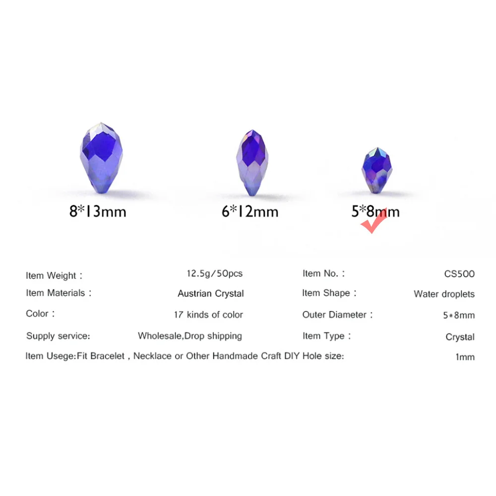 WLYeeS 5x8mm Water droplets shape Austrian crystal beads 50pcs Teardrop Pendant loose beads Jewelry Necklace Earrings Making DIY