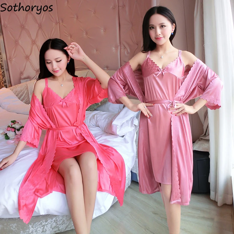 

Robe Gown Sets Women Solid Cozy Thin Trendy Popular 3XL Loose Chic Lace Up Sexy Nightwear Womens Bathrobes Comfortable Casual