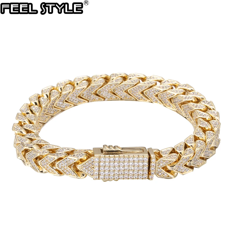 

Hip Hop 8MM Full Iced Out Heavy Franco Chain Copper AAA+ Cubic Zirconia Stones Bracelet For Women Men Jewelry