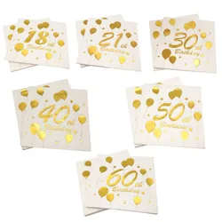 10Pcs Gold 18 21 30 40 50 60 Year Birthday Paper Napkins Adult Birthday Party Disposabble Napkins Men Women 30th Decor Supplies
