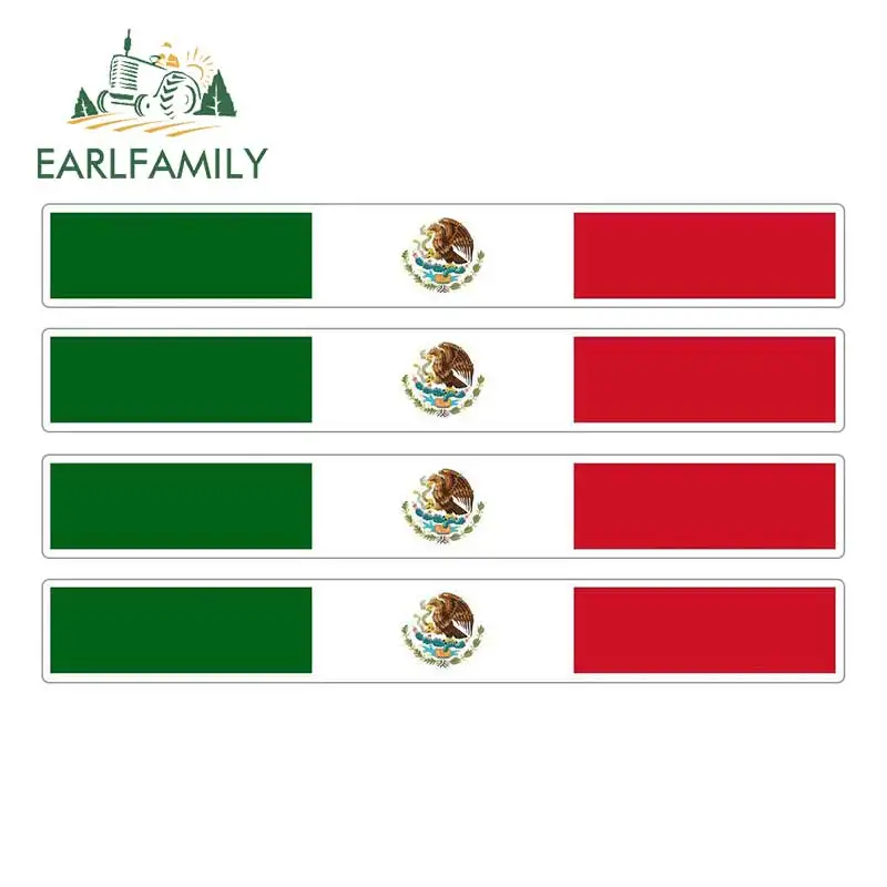 EARLFAMILY 13cm x 1.7cm 4pcs Car Stripe Motorcycle Racing Flag Sticker Skateboard Decal Bike Moto Tuning Mexico Car Stickers