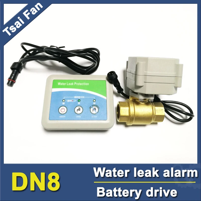 Water leakage detector work with DN8 electric valve, stand for more then 2 years,intellegent water leak alarm drived by battery