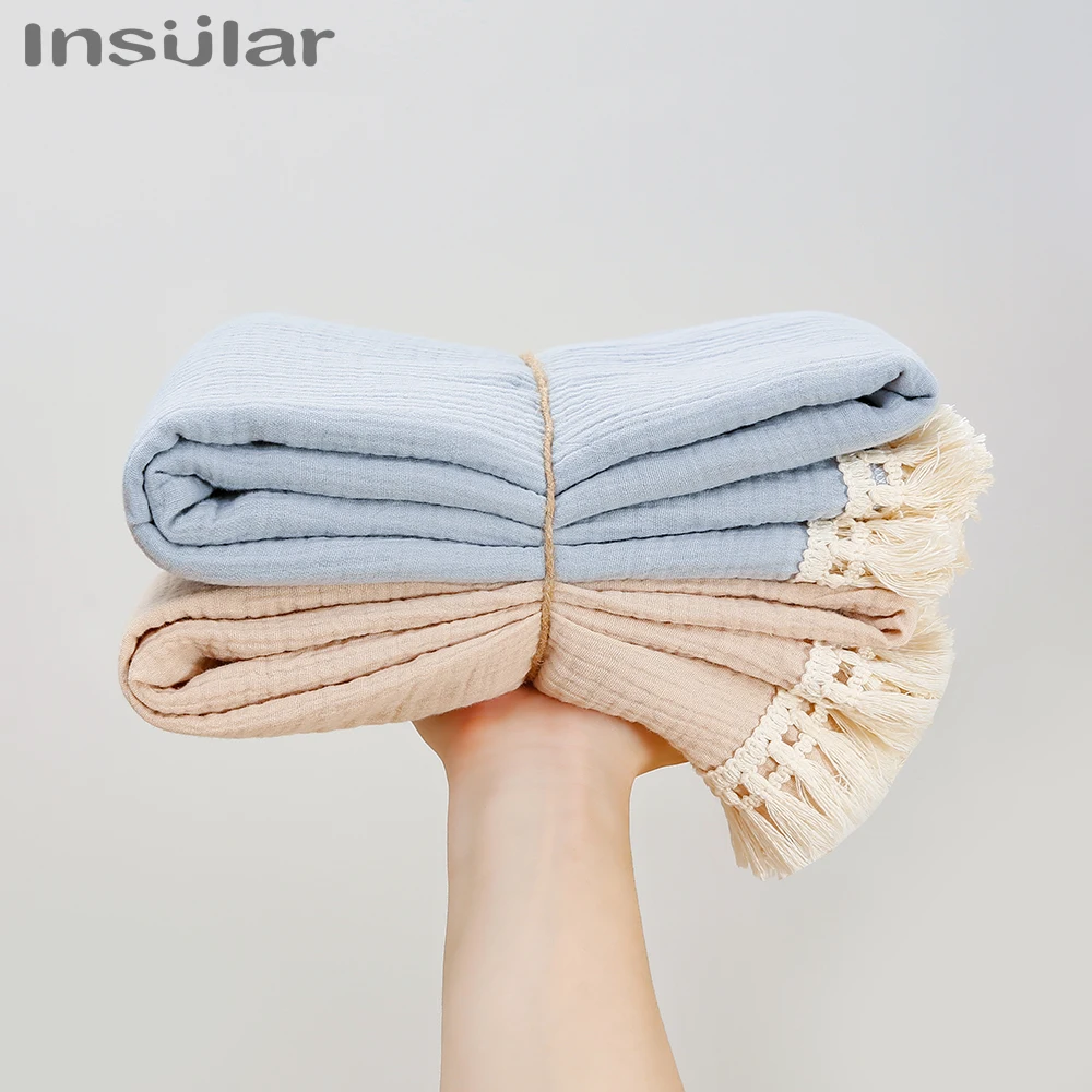 Insular Nordic Pure Color Gauze Blanket Tassel Flying Baby Blanket Sofa Warm Decorative Air Conditioning Blanket Baby Swaddle