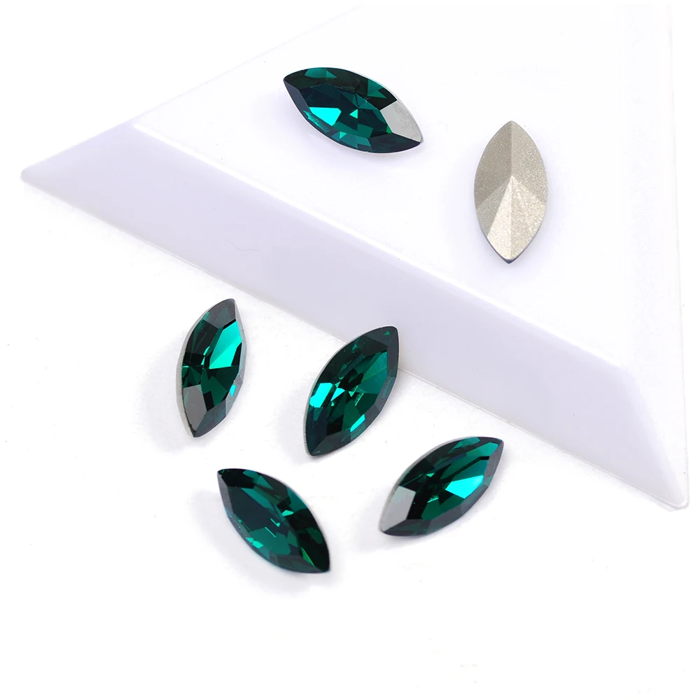 

YANRUO 4200 K9 Glitter Glass Rhinestones Navette Shape Emerald Color Nail Rhinestone 3D Jewelry Making Beads DIY Nail Art Gem