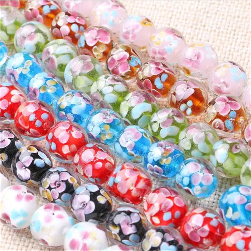 10 sztuk/partia 14mm płatek kwiatu róży szklany koralik Lampwork koraliki fit Charms bransoletka naszyjnik DIY tworzenia biżuterii