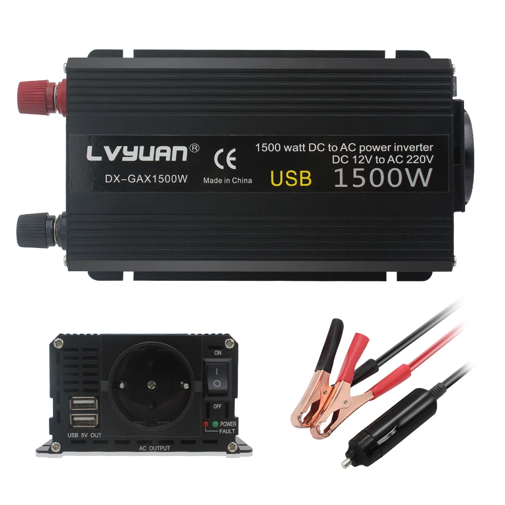 12V 220V Car Inverter 1500W 2000W 2600W Power EU Plug With 3.1A Dual USB 50HZ Adapter Solar Inverter