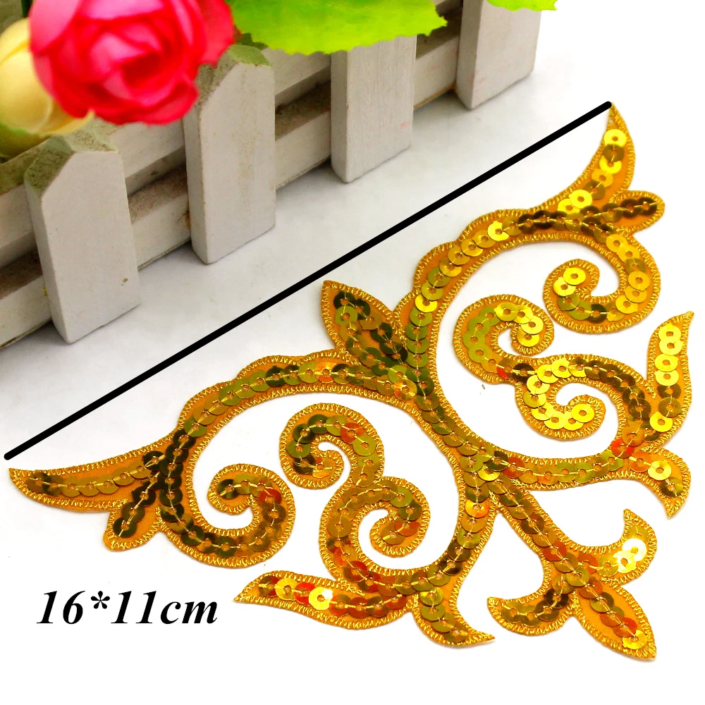 Sequined Appliqued Iron on Flower Patches Cosplay Costume Trims 16cm*11cm