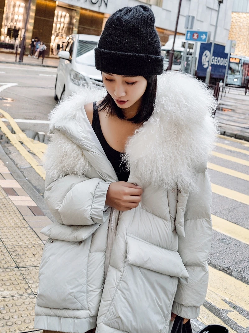 Clothes Women Winter Coat 2020 Real Wool Fur Collar 90% White Duck Down Coat Women Korean Puffer Jacket H18PM18-206 YY1917