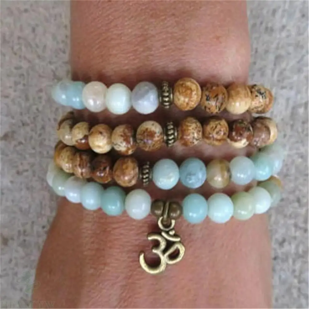 6mm Picture Tianhe Amazonite Stone Mala Bracelet 3d Pendant Lucky Buddhism Reiki Classic Spirituality Pray Bless Prayer Men