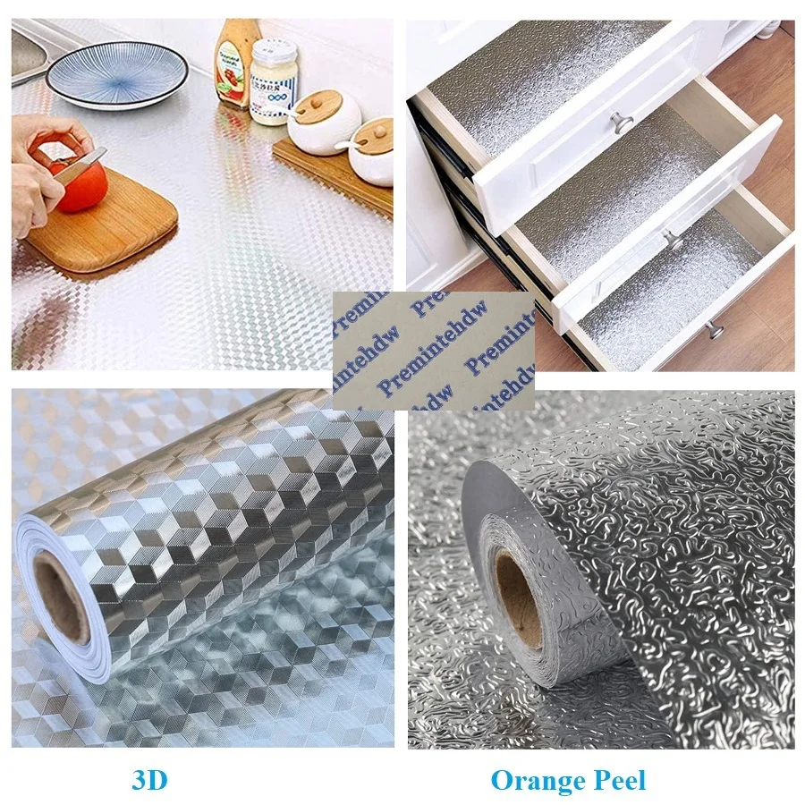 0.4*10Meter Kitchen Back Splash Stickers Self Adhesive Aluminum Foil Oil Water Proof Drawer Bottom Sink Cabinet Countertop