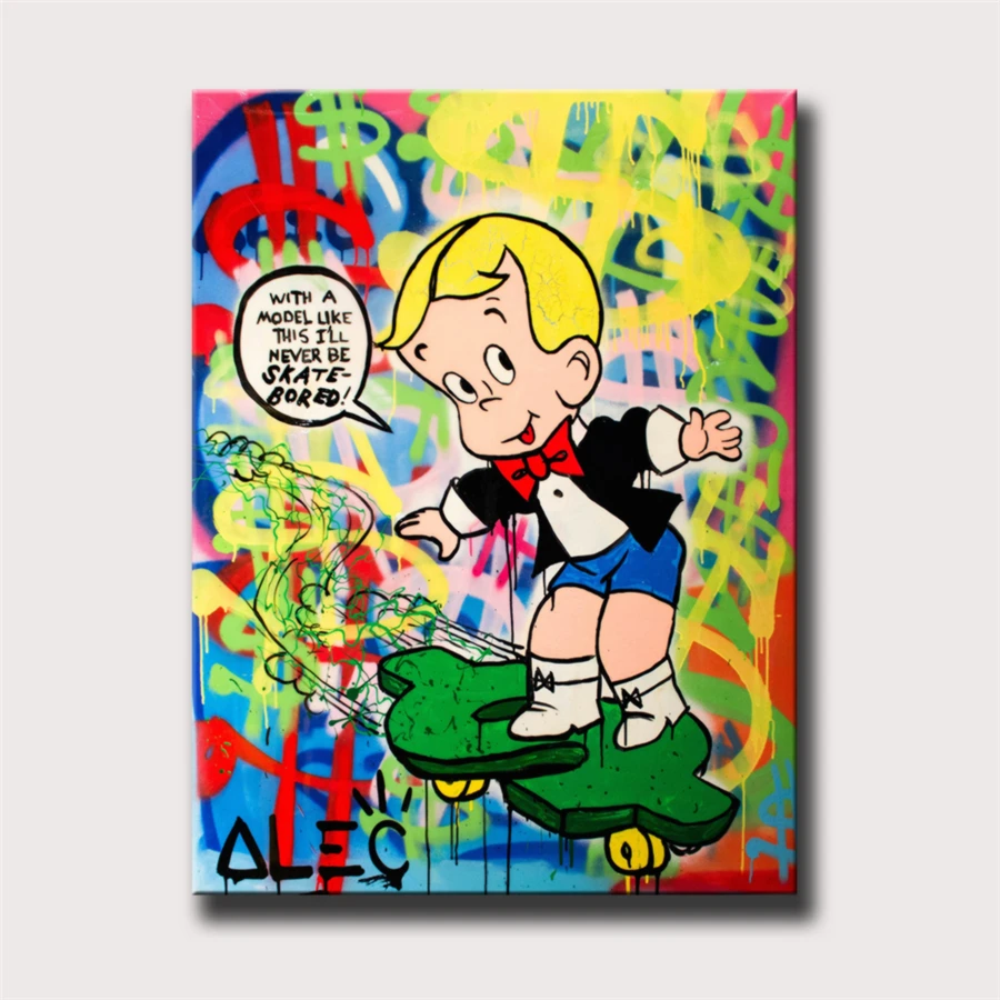 Home Decor Graffiti Canvas HD Prints Alec Monopoly Poster Richie Rich Painting Dollar Office Skateboard Wall Art Modular Picture