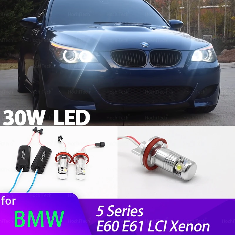 for BMW 2008-2010 5 Series E60 E61 LCI Xenon Headlight High Quality H8 LED Marker Bulbs Angel Eye Light 30W White Bulb