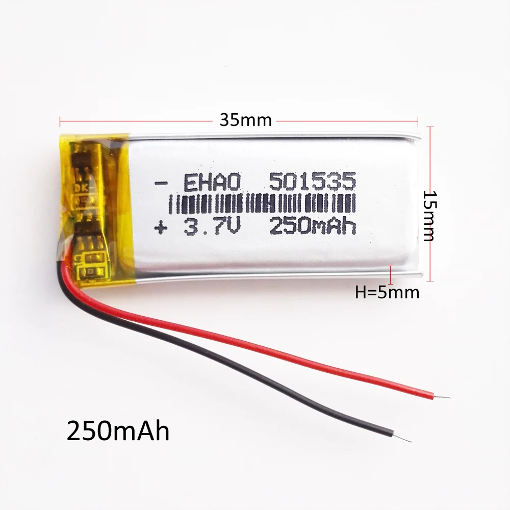 Wholesale 10 PCS EHAO 501535 3.7V 250mAh Battery Lithium Polymer LiPo Rechargeable Battery For Mp3 Headphone Headset Blutooth