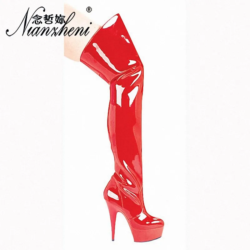 sweet gentle woman Pink Patent leather 15cm High heeled shoes 6 inches Over the knee Boots Nightclub Pole dancing Exotic Dancer