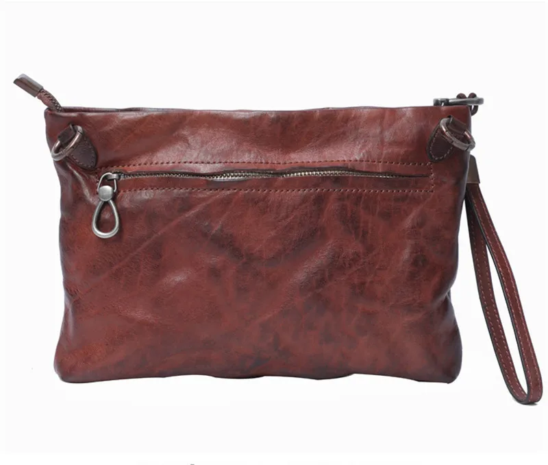 Retro natural genuine leather shoulder bag fold messenger bag top layer cowhide distressed color chest bag casual clutch