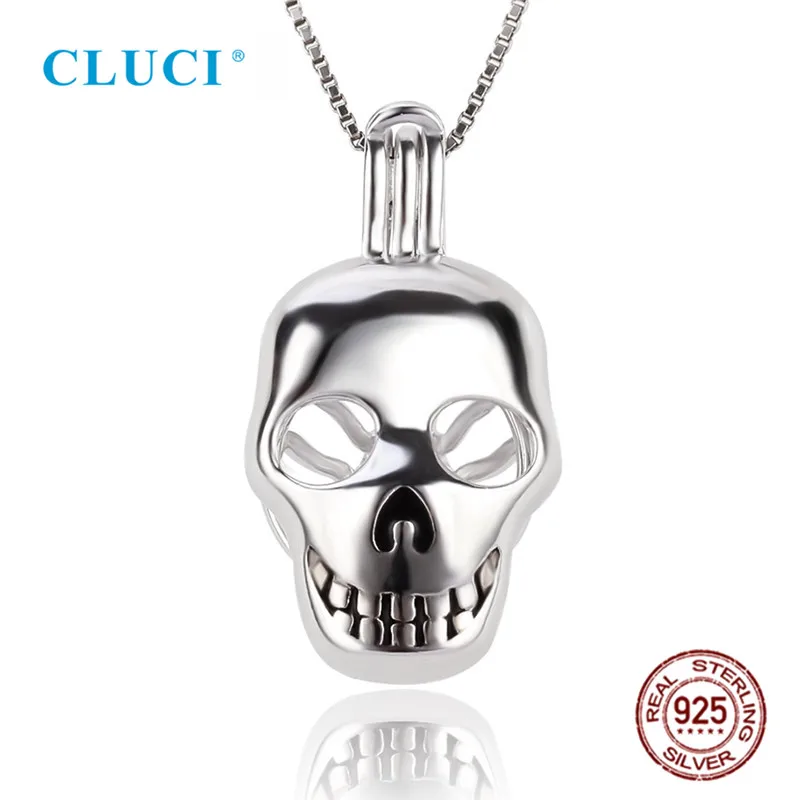 

CLUCI 3pcs 925 Sterling Silver Charms Skull Pearl Cage Locket Pendant for Necklace For Women Halloween Gift SC380SB