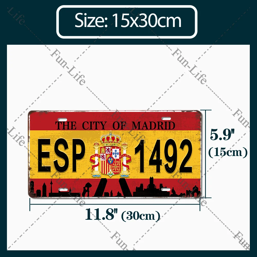 City Plate Poster Vintage Home Garage Wall Decor Worldwide Spain Germany Franch Metal Tin Sign Plaques Poster 15x30cm