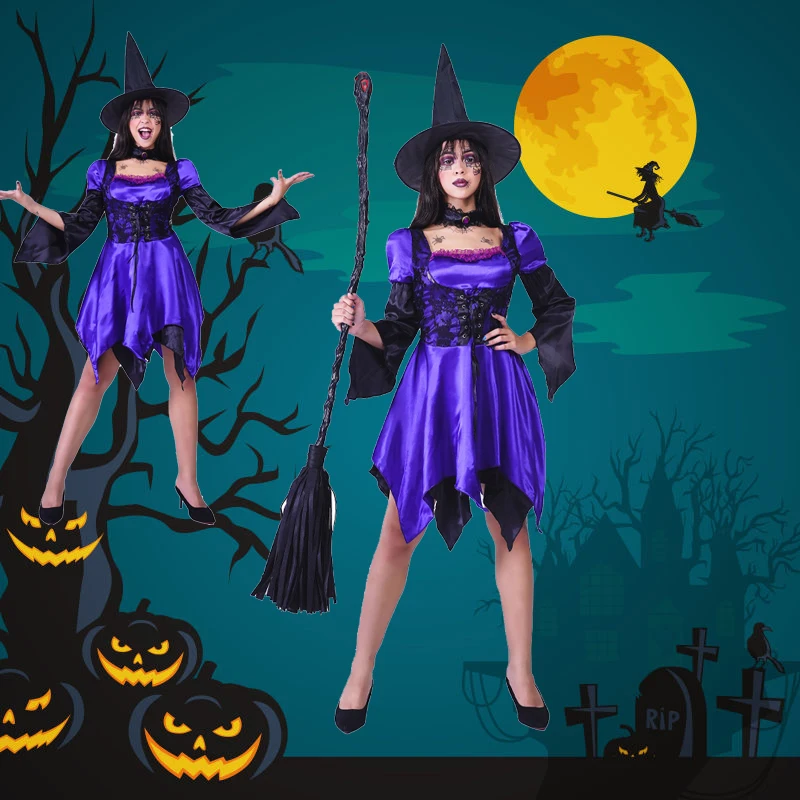 

QLQ Lady's Witch Costume Halloween Costumes For Women Fancy Dress Adult Wizard Dress Clothes Fo Rpurim Party