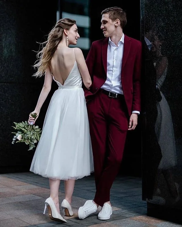 Verngo-vestido de novia corto y sencillo con tirantes finos, traje de boda Vintage para fiesta de verano, barato, 2021