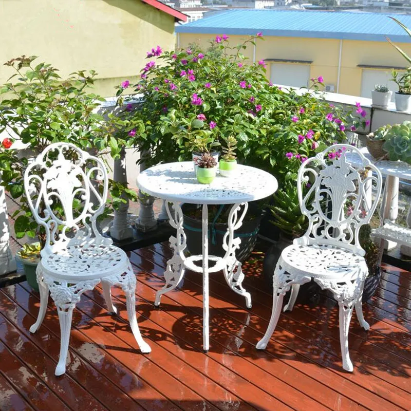 Set di 3 pezzi da pranzo all\'aperto Set per tutte le stagioni balcone prato Villa Bistro Patio mobili da giardino sedie da tavolo in alluminio