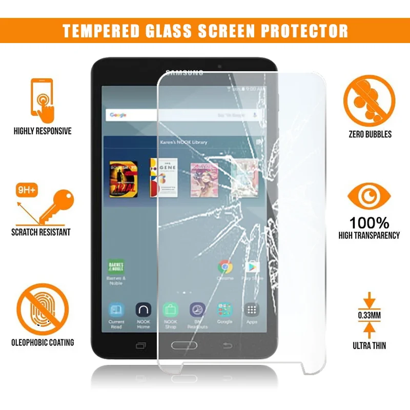 

For Samsung Galaxy Tab A Nook 7.0" Tablet Tempered Glass Screen Protector 9H Premium Scratch Resistant Film Cover