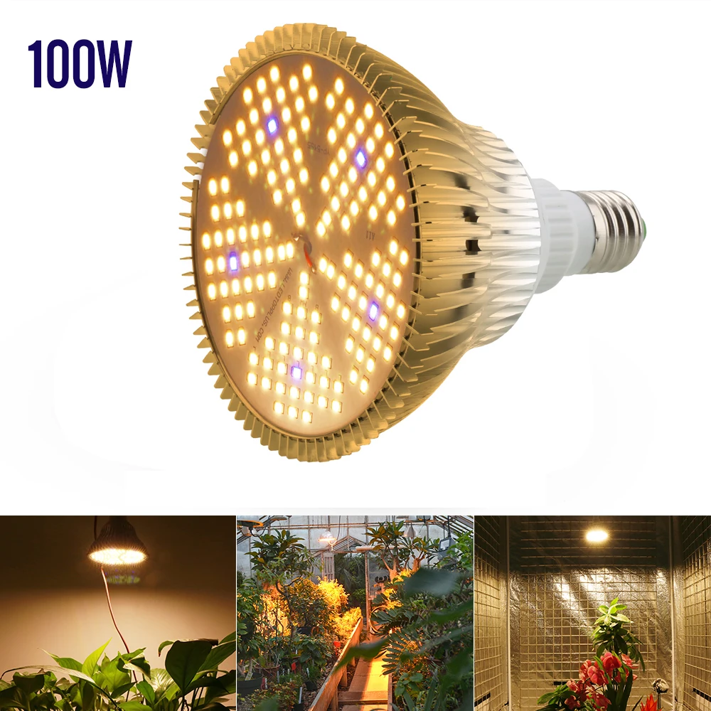 E27 100W 전체 스펙트럼 Led 성장 빛 150Led 따뜻한 흰색 램프, 실내 식물 온실 씨앗 꽃 성장 텐트, 10 개