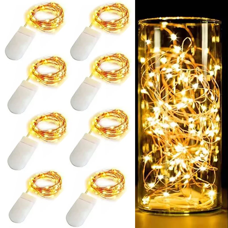 10Pack LED String Light 1M 2M 3M Button Battery Copper Wire Fairy Lights for Wedding Patio Party Garden Decor