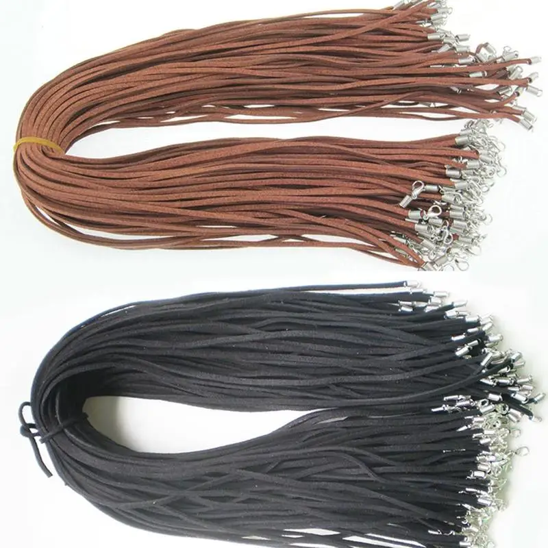 10 Pcs สีดำสีน้ำตาล Suede หนังสร้อยคอสายไฟ50ซม.DIY Braided Handmade ลูกปัดสร้อยข้อมือเครื่องประดับ