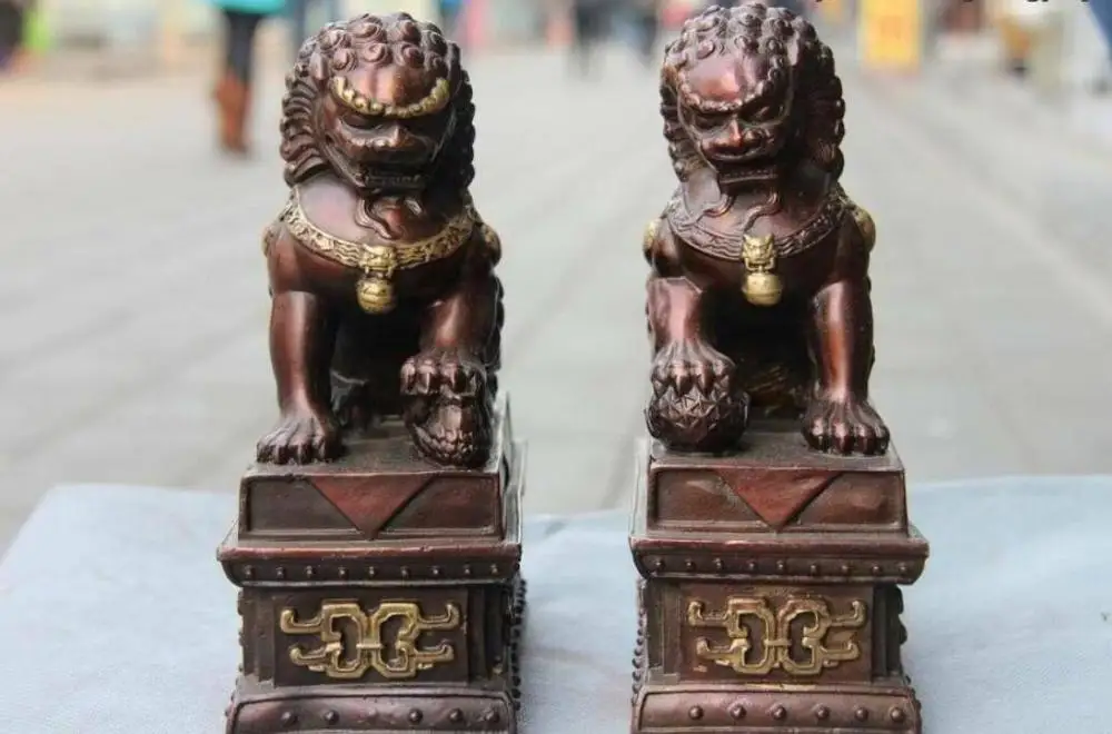 8 Royal Palace Copper Bronze Feng Shui Evil Bei jing Door Fu Foo Dog Lion Pair