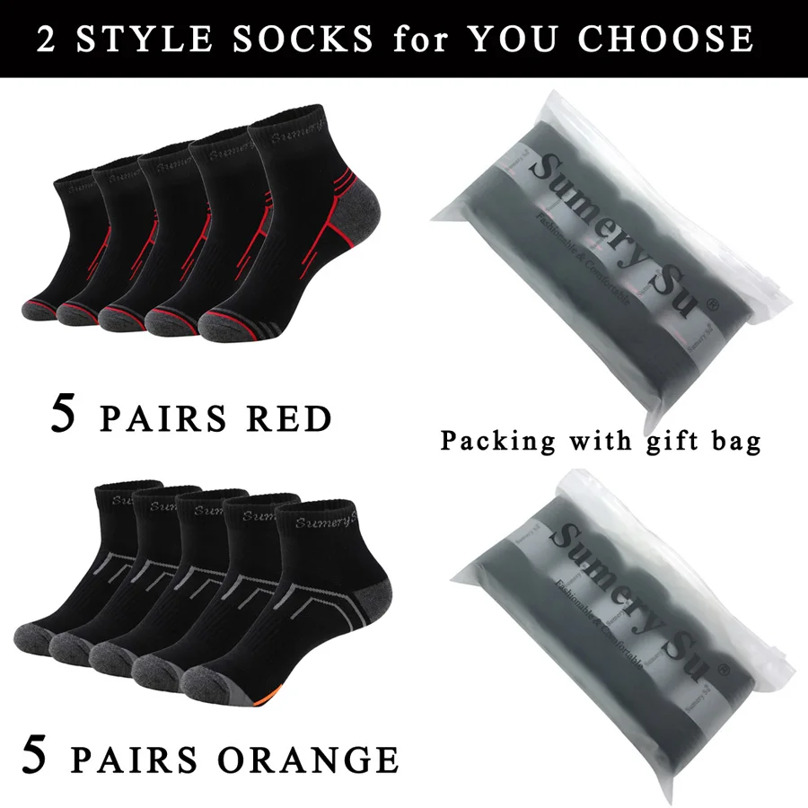 10 Pairs/Lot Socks Men Running Casual Outdoor Sport Cotton Black Red Orange Stripes Compression Long Crew Sock Travel Male Gift