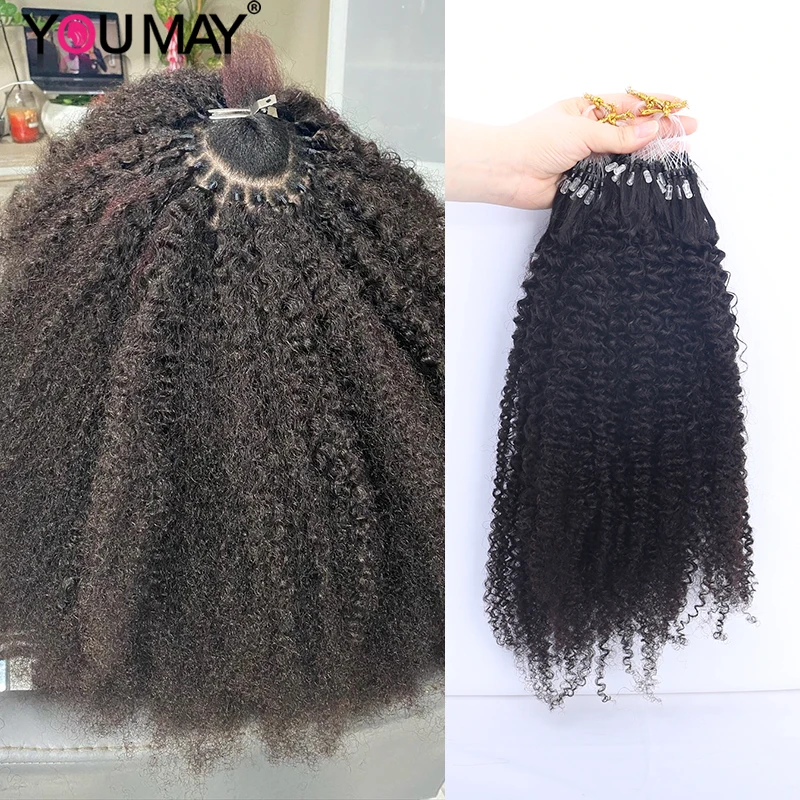 Youmay Afro Curly Mircoloop Hair Extensions Brazilian Human Hair Bundles Microlink Hair Curly Hair Bundles For Black Women