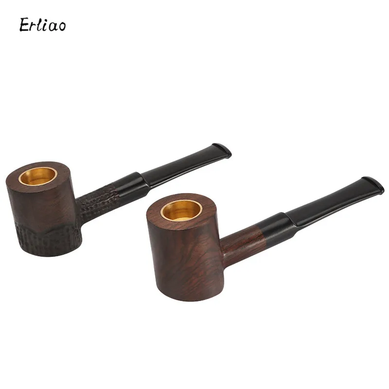 Ebony Smoking Pipe Classic Wood Grain Tobacco Pipe Hammer Shaped Cigar Cigarette Chimney Mouthpiece Filter Smoking Accessories