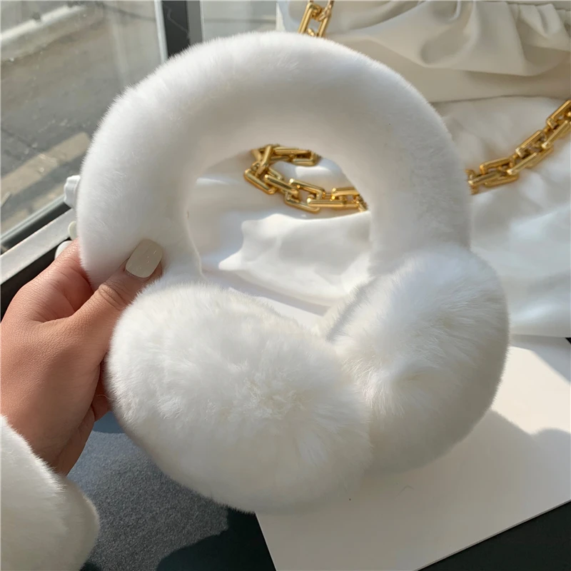 Ear Muffs For Women Winter EarWarmers Soft Warm Cable Furry Real Rex Rabbit Ear Covers For Cold Weather