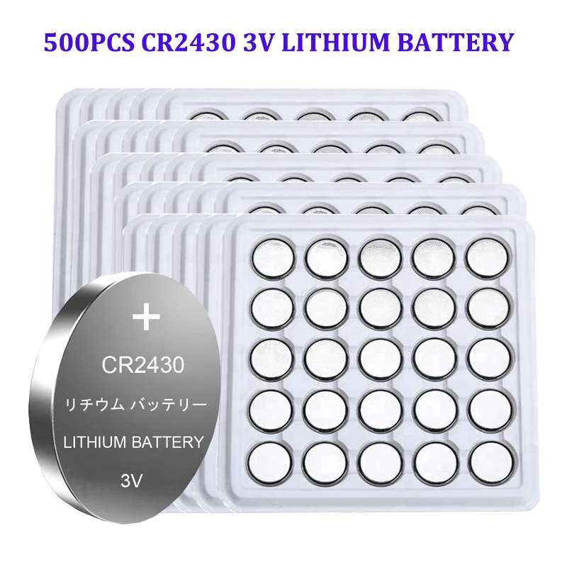 500pcs Button Battery CR2430 3V Electronic Lithium Coin Cell Batteries DL2430 BR2430 ECR2430 KL2430 EE6229 Watch Toy Headphone