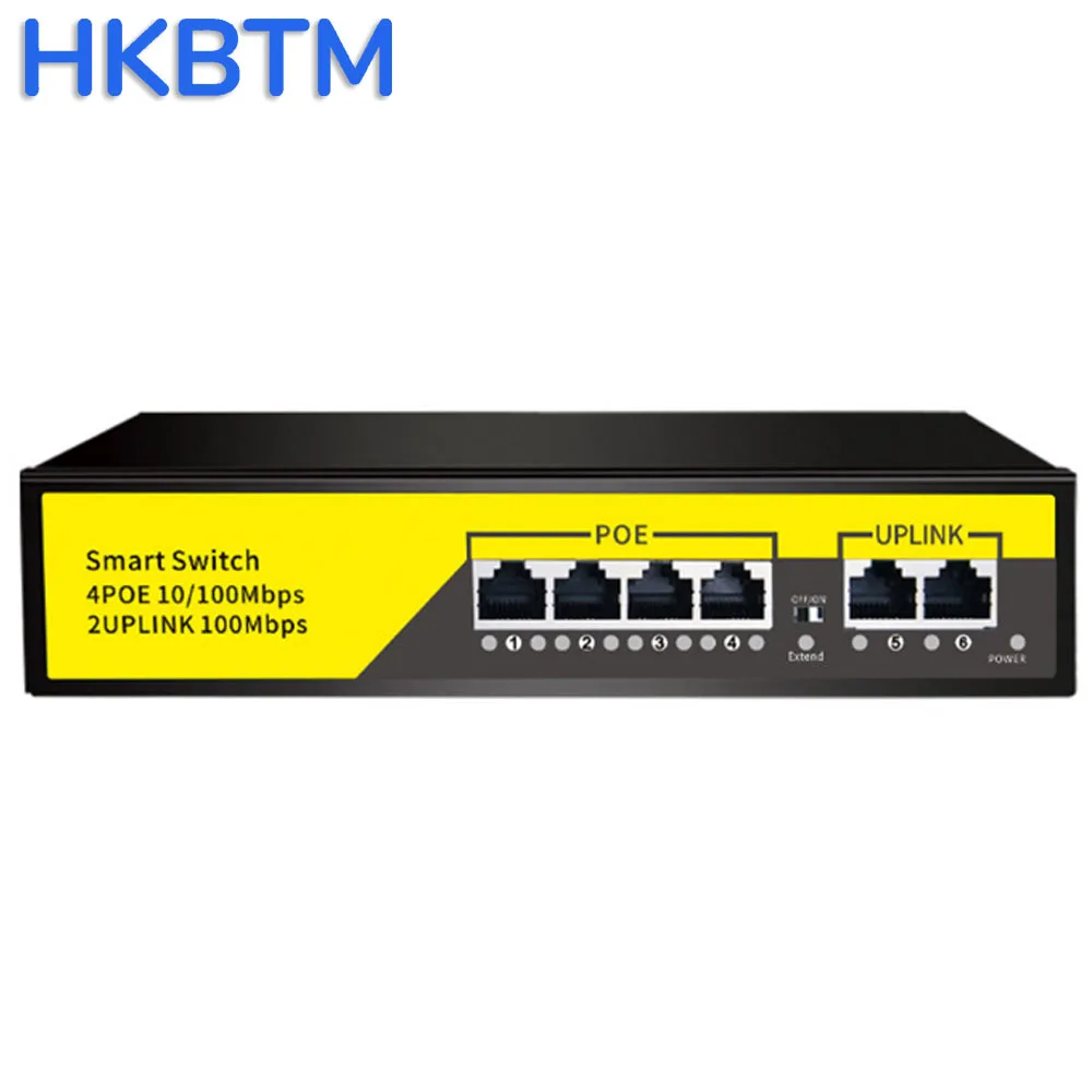 HKBTM POE switch 100Mbps Ethernet Network Switch 4 Ports PoE Switcher Standard RJ45 Injector for IP Camera/Wireless AP/CCTV