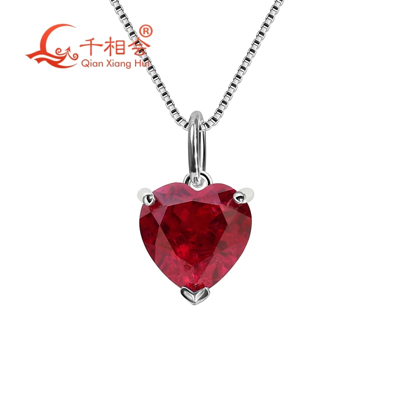 red and pink blue color  9*9mm heart shape lab grwon ruby  nclusions  925 silver Jewelry for Pendant Necklace