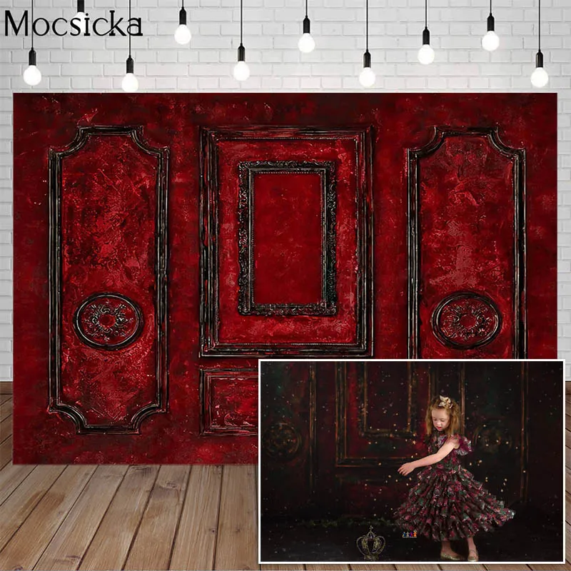 Arrière-plan de photographie de porte rétro rouge, arrière-plan de douche de mariée de mariage, Studio Photo de Portrait classique abstrait de nouveau-né