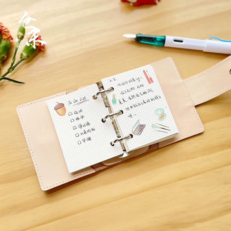 A8 Size First Layer Of Vegetable Tanned Leather Mini Loose Leaf Leather  Notepad Cute Pocket Hand Account  Notebook