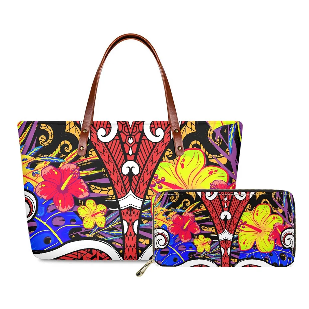 HYCOOL Travel Fashion Tote Handbag Polynesian Tribal Hawaii Flower Latest Big Bags For Women Elegant Luxury Travel Bag Organizer